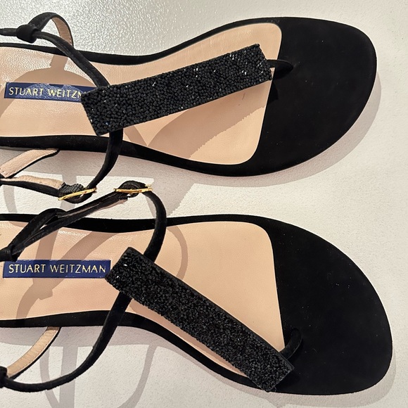 Stuart Weitzman Black Suede Embellished Thong Sandals • 6.5 - Picture 8 of 8